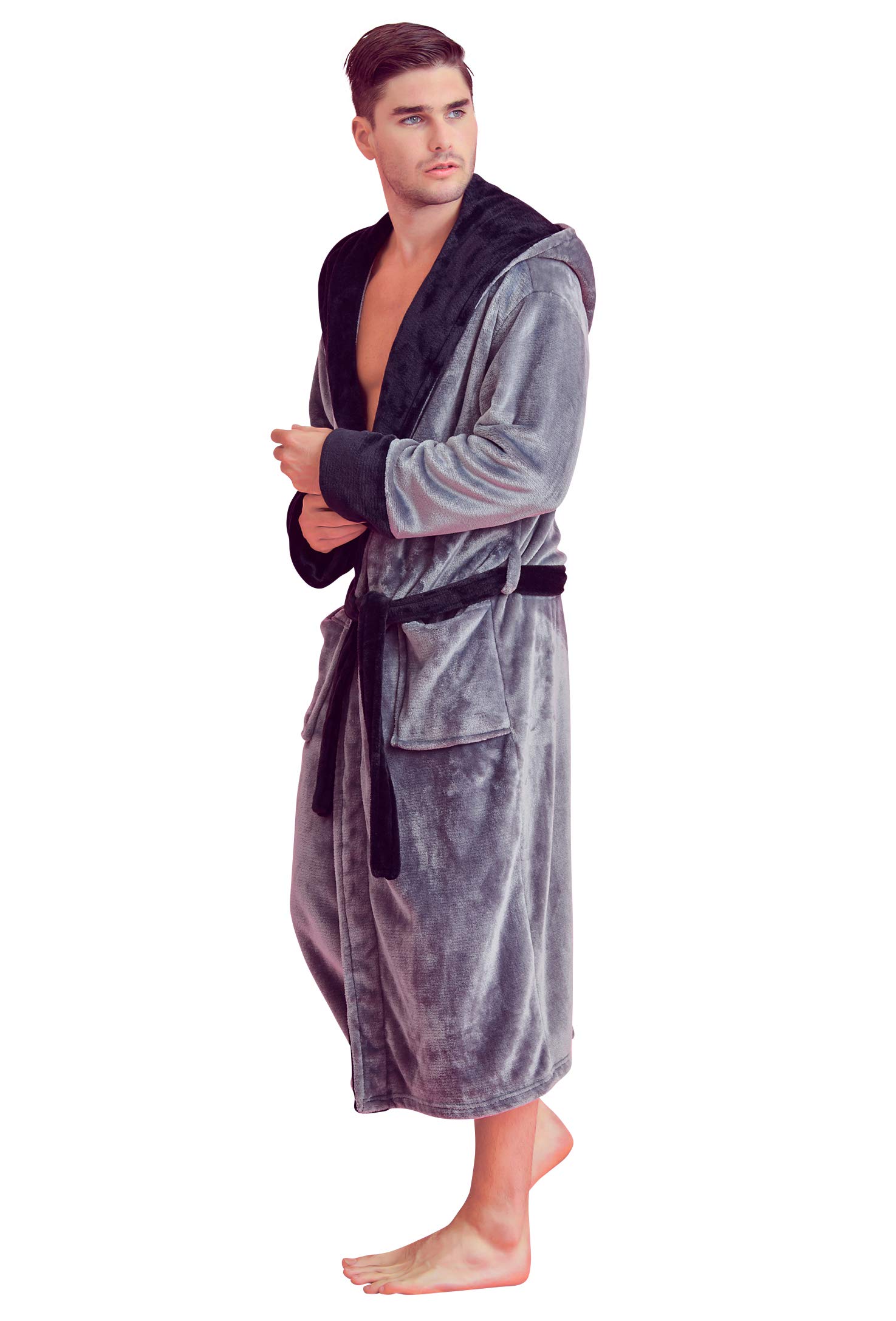 Soft Touch Linen Herren Fleece-Bademantel mit Kapuze