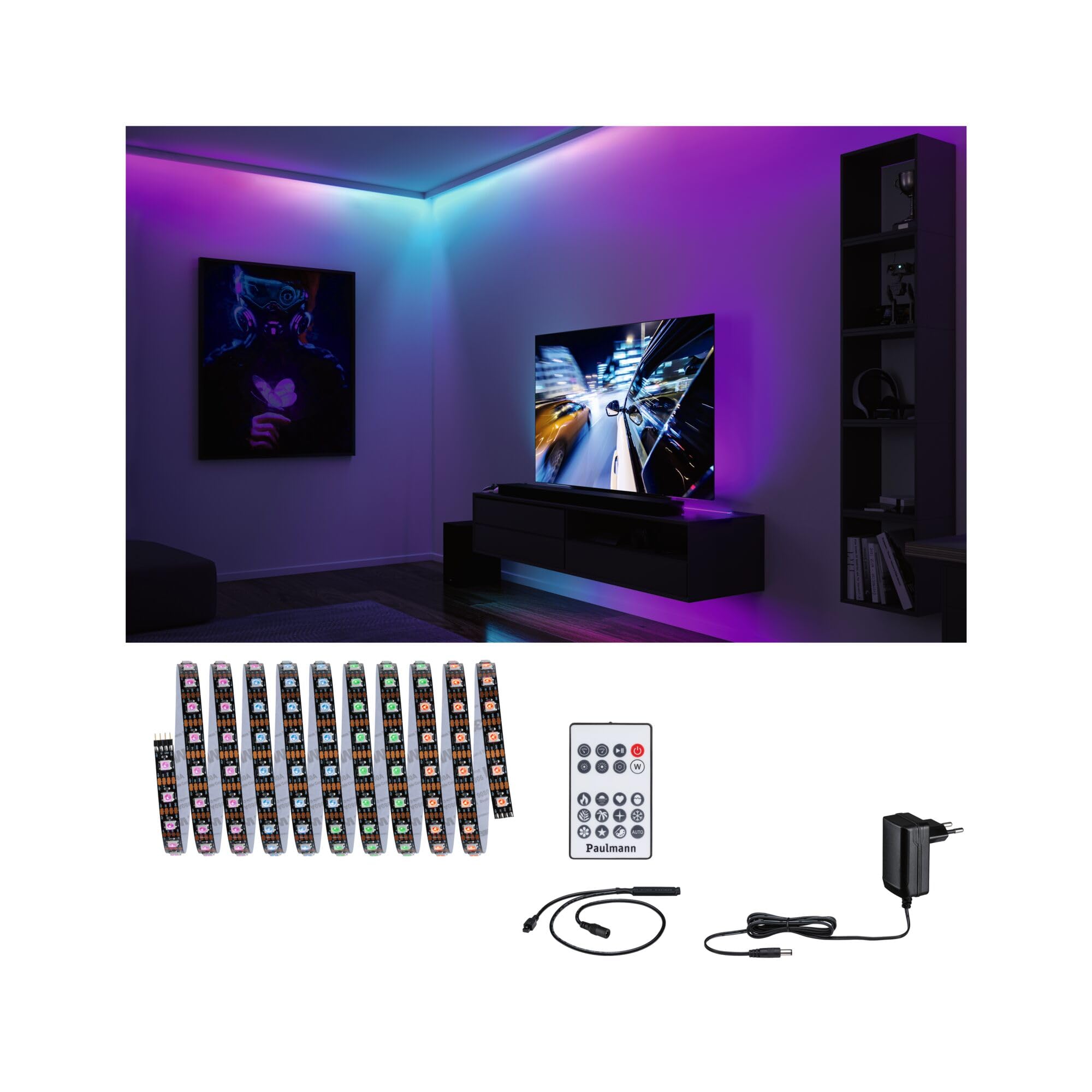 Paulmann 78887 Strip LED Set 3 m Dynamic Rainbow RGB IP20 12V DC incl. 1x5 Watt dimmerabile bianco plastica 5 W, 3m