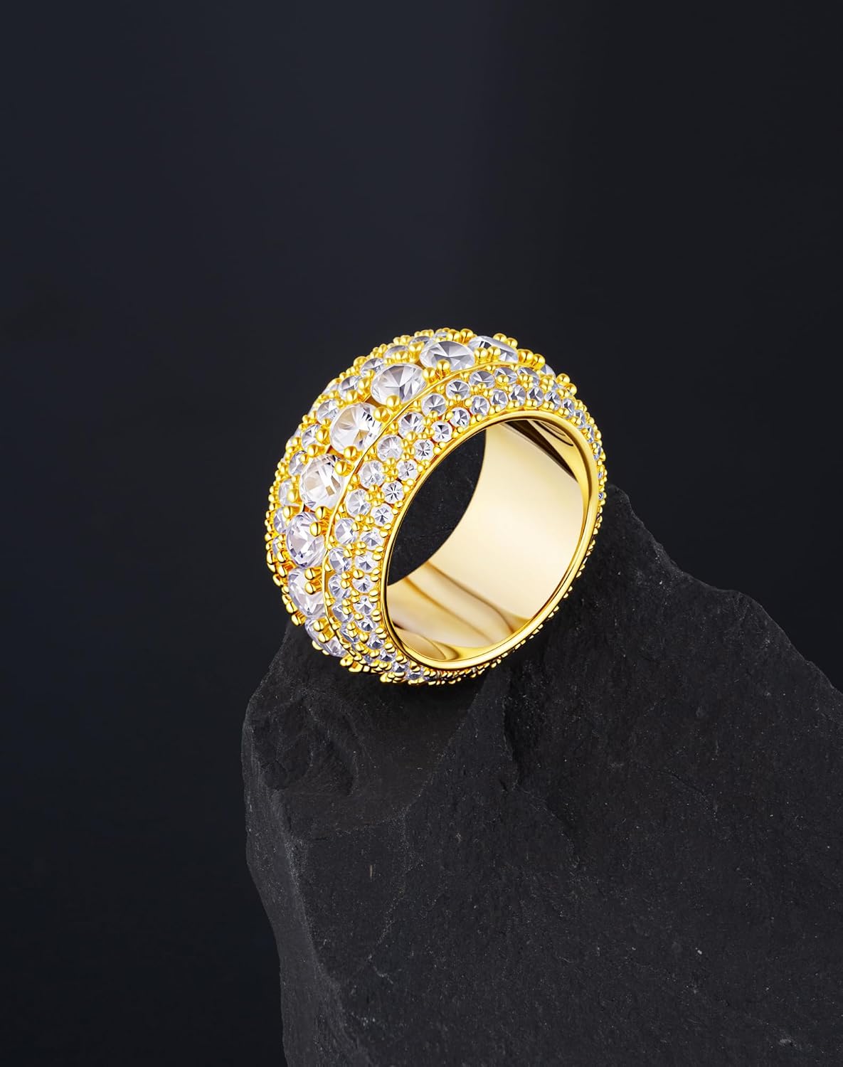 Bling Halo Stacking Ring for Men Women - 18k Gold Plated Stackable Cubic Zirconia Band - Created Diamond Iced Out Hip Hop Jewelry Gifts - Image 8