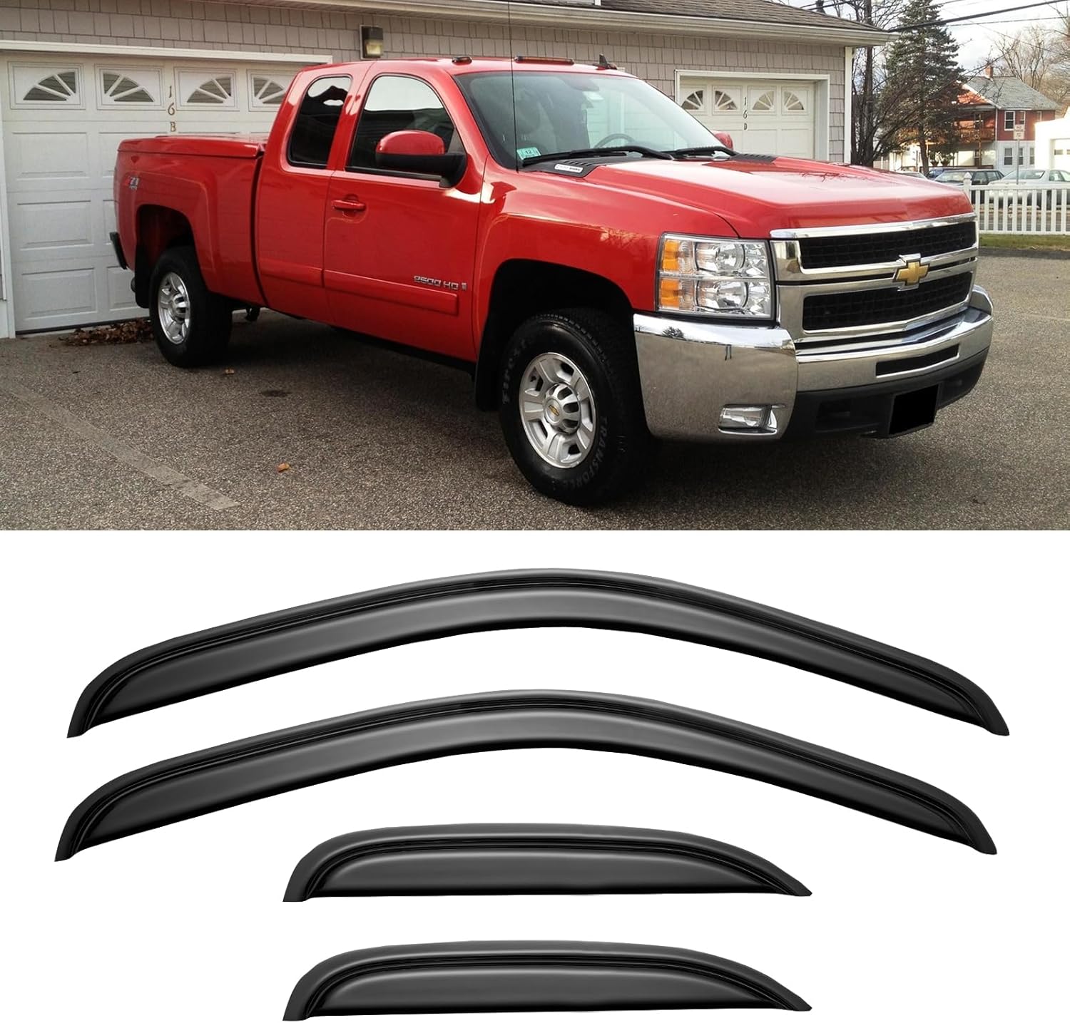 Window Rain Guards for 2007-2013 Chevy Silverado & GMC Sierra 1500, Out-Channel Window Vent Visors Shades Wind Deflectors for 07-14 Silverado & Sierra 2500HD/3500HD Extended Cab 2007-2013 Silverado/Sierra Extended Cab