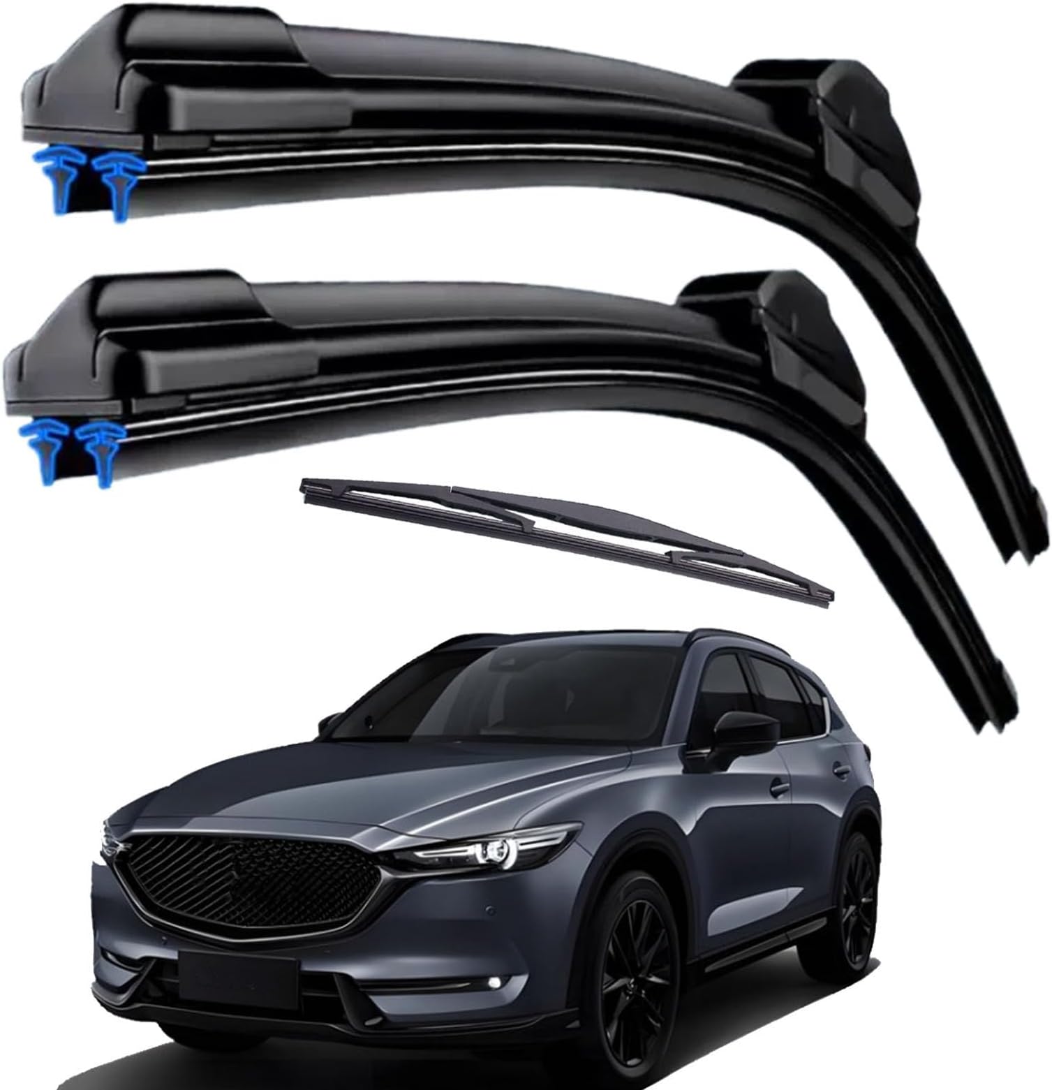 Dual Rubber Blade Windshield Wipers for Mazda CX-5 CX-9 2017 2018 2019 2020 2021 2022 2023 2024 2025 Automotive Replacement Wiper Blades CX5 CX9 24"/18"/14" Top Lock (Set of 3)