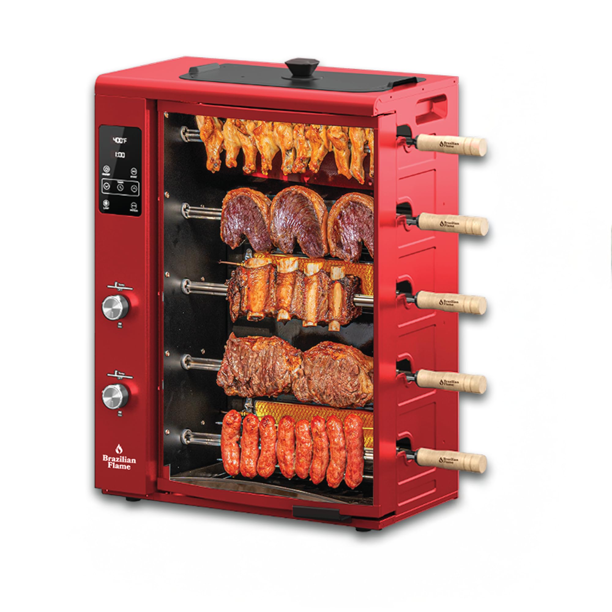 FOGO SERIES Rotisserie Gas Grill 5-Skewers by Brazilian Flame® Oven Grill Roaster with Auto Rotating Skewers for Rotisserie Chicken Brazilian Style BBQ and Churrasco, Shawarma Machine 2026 Series Red