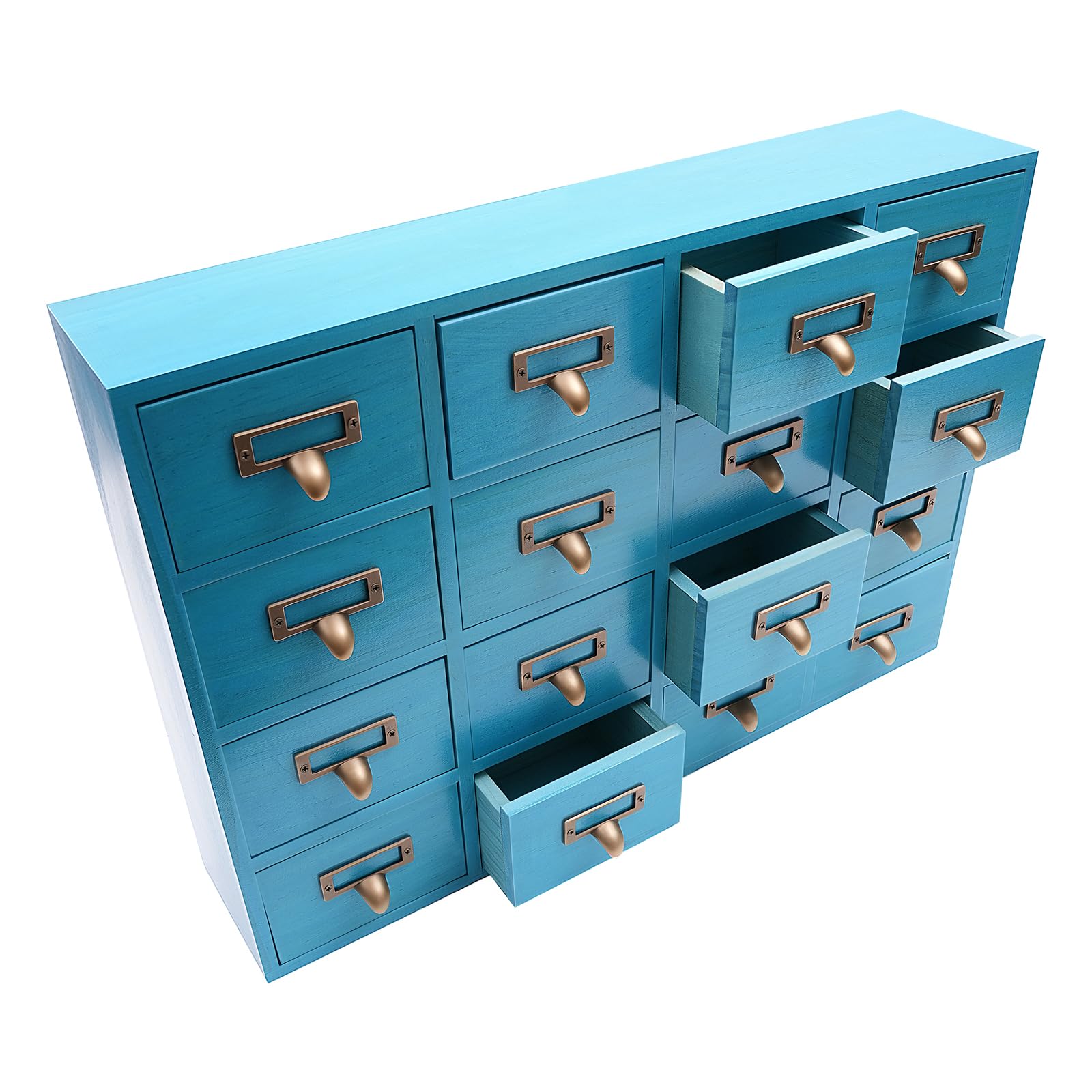 Armadio da farmacista con 16 cassetti in legno e metallo rustico, 50,5 x 9,5 x 35 cm, contenitore per erbe aromatiche