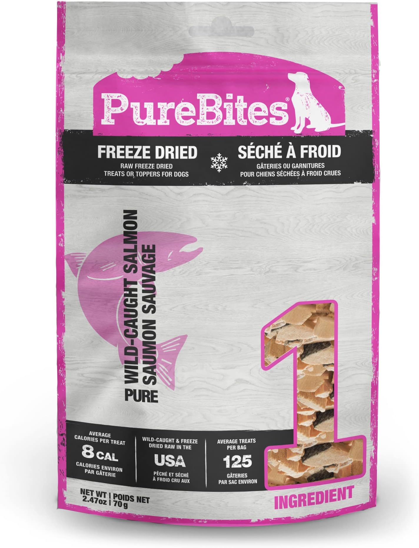 PureBites Salmon Freeze Dried Dog Treats, 1 Ingredient, Made in USA, 2.47oz