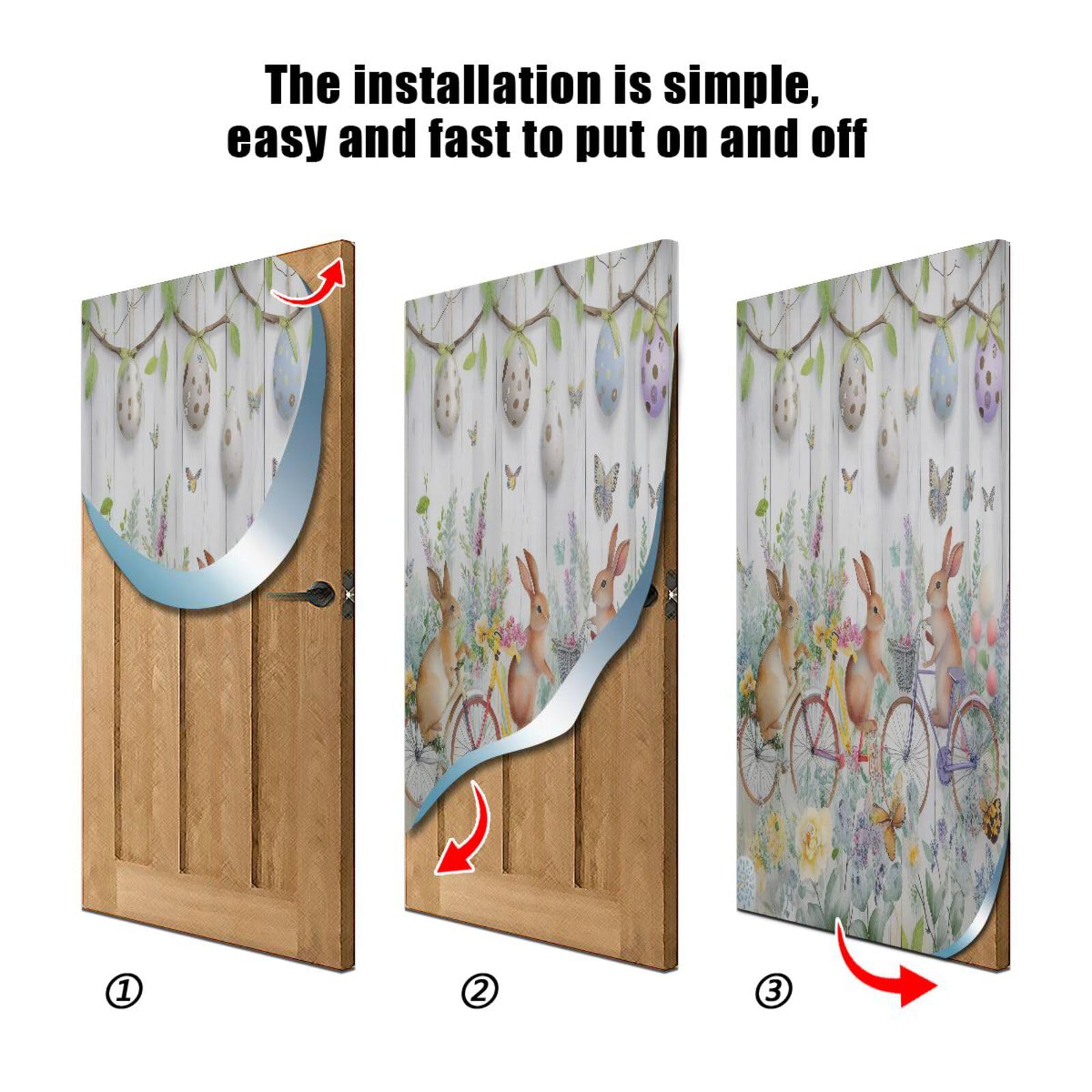 FLildon Happy Easter Rabbits Riding Bicycle Door Cover Decoration, Party Accessory Porch Decor for Festive Ornament Room Door Covers 32 x 79 Inch