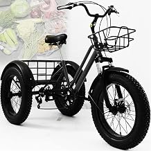 Fat Tire Tricycle, 20" Adult Shopping Tricycle, 7 Speed Cruise Bike with Large Basket Ideal for Outdoor, Shopping, Picnic