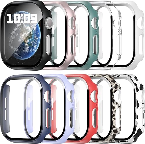 Miniatura 7 de BHARVEST Paquete de 10 fundas rígidas de policarbonato compatibles con Apple Watch Series 8 Series 7 de 1.772 pulgadas, con protector de pantalla de