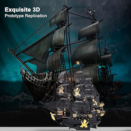 Miniatura 5 de Piececool Rompecabezas de metal 3D para adultos, kits de modelo de barco pirata perla negra con herramientas de bricolaje, kit de construcción de