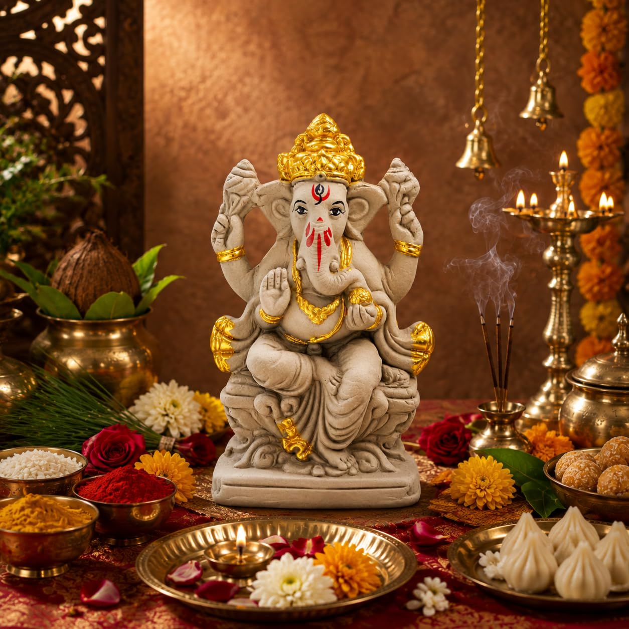 TIED RIBBONS 100% Eco Friendly Clay Ganesha Idol (Multi, 7 Inch) - for Ganpati Visarjan Water Soluble Mitti Clay Murti Statue Handcrafted - Ganesh Chaturthi Decoration Items for Pooja Room Gifting