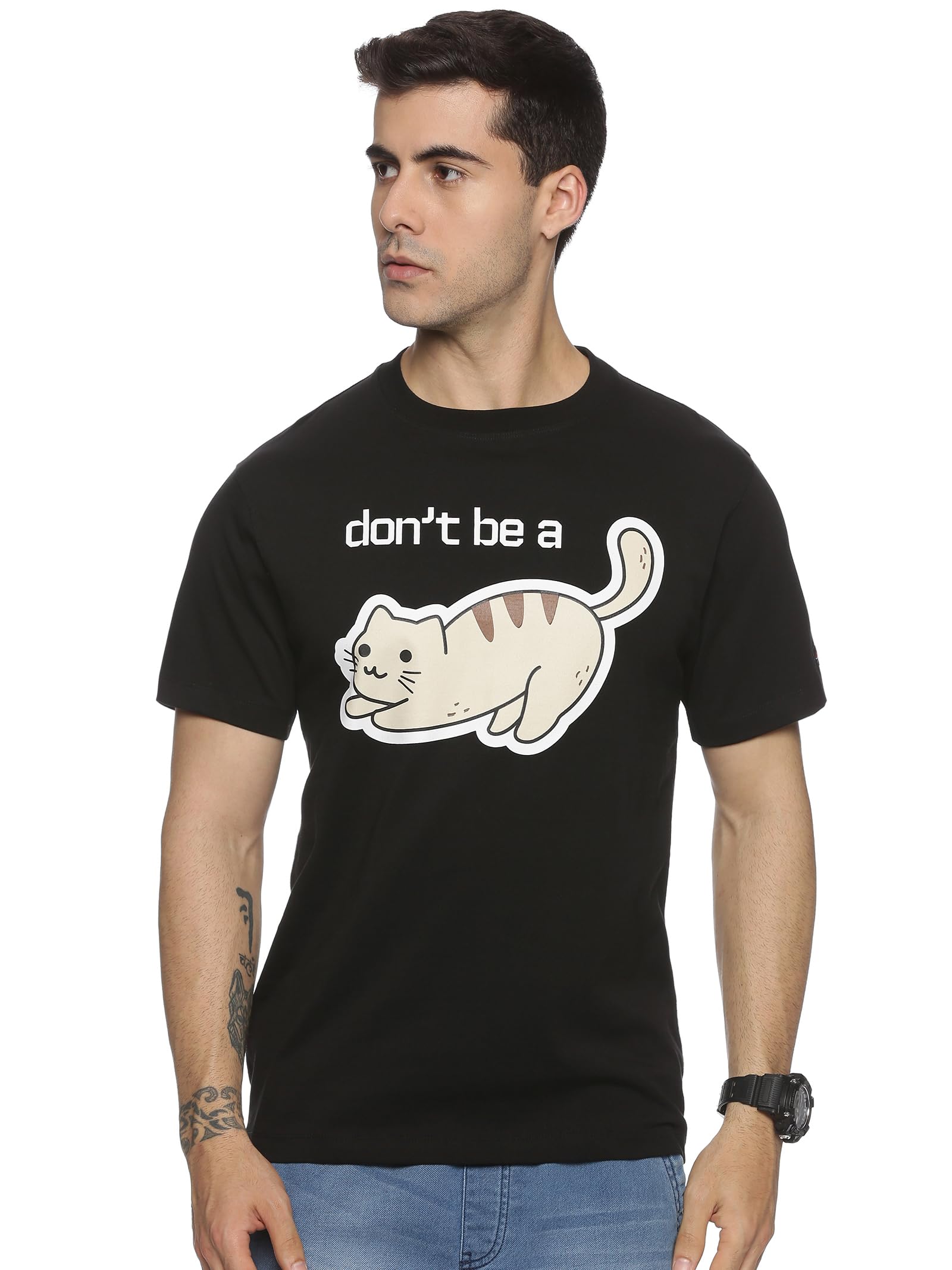 ABLING Graphic Tee 'Don't Be A Pussy-Cat' � Bold Adult Humour Black Casual Streetwear T-Shirt for Men, Comfort Cotton Fit Tshirt, Humorous Cat Design, Limited Edition Fashion T Shirt