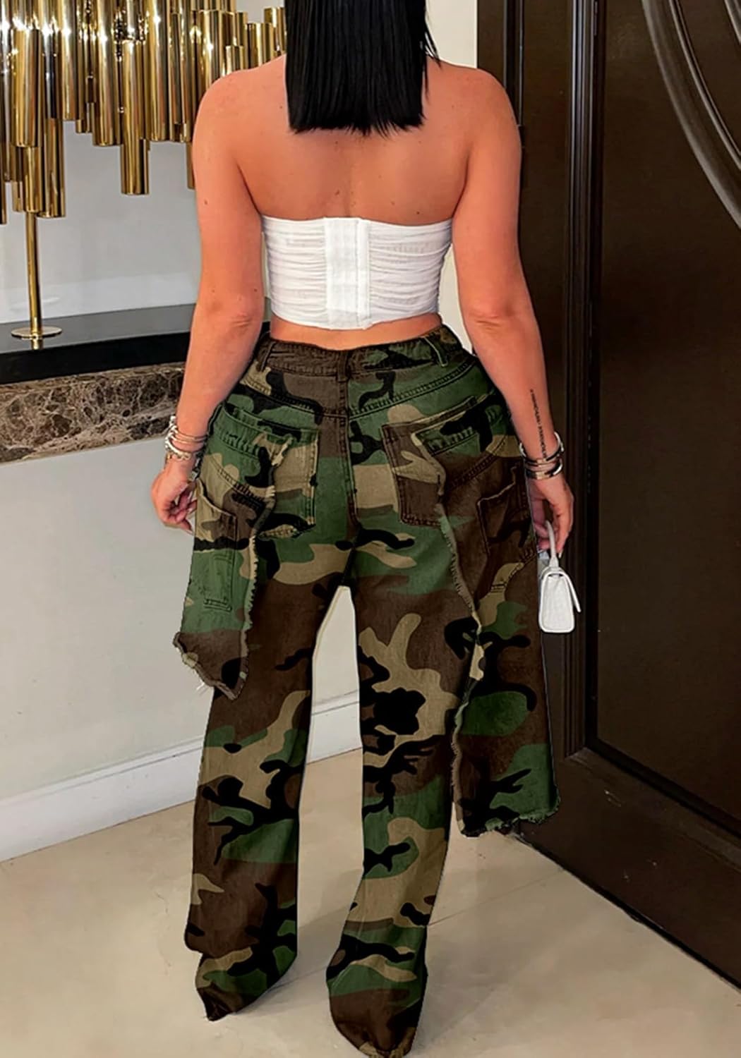 LETSVDO Women Ripped Patchwork Jeans Straight Wide Leg Asymmetrical Double Waist Denim Pants Baggy Y2k Trouser Streetwear - Image 6