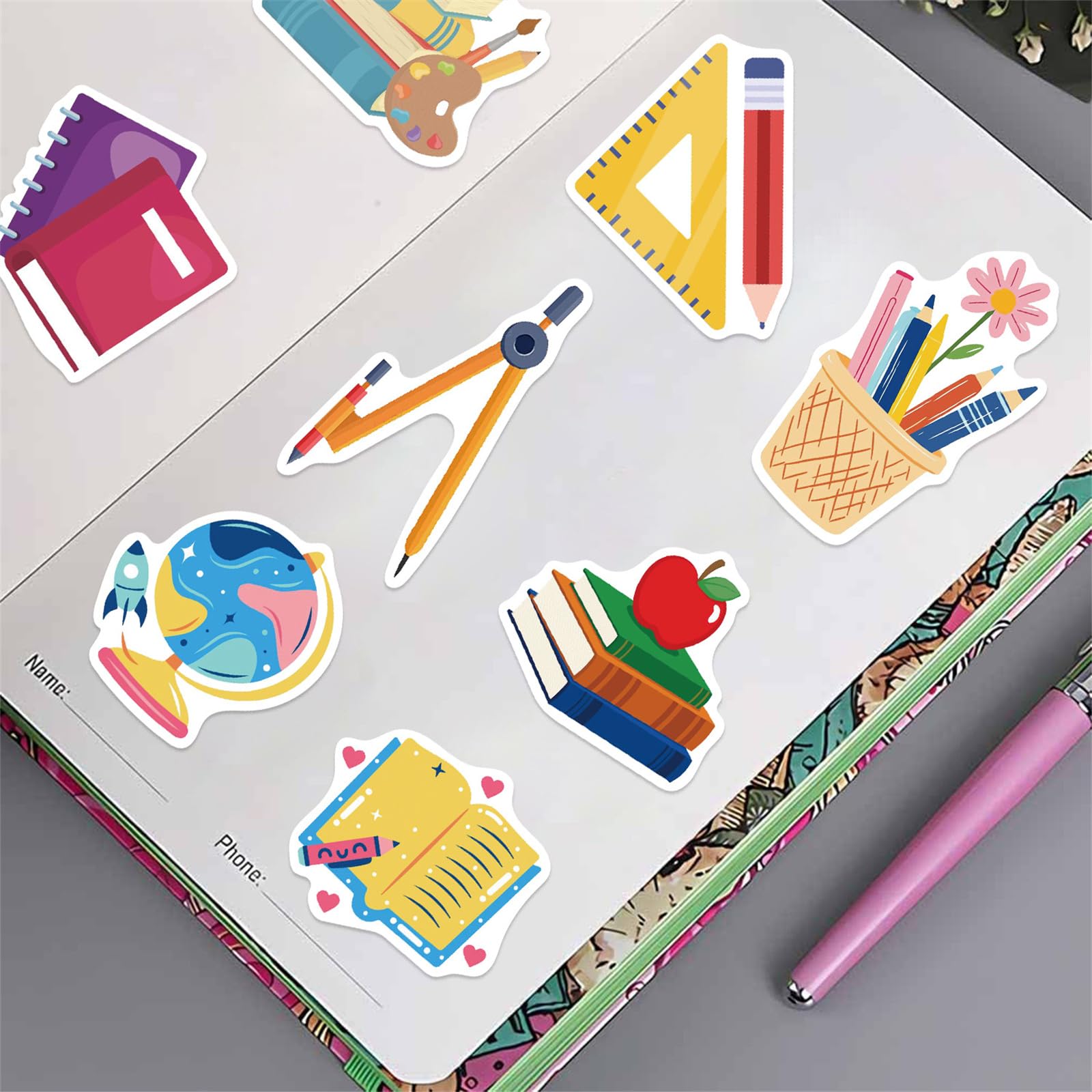 50 Stück Schulaufkleber für Schulanfang, Studenten, Lehrer, Wissenschaft, Dekorationen für Scrapbook, Laptop, Wasserflaschen, wasserdicht, Klassenzimmer, Bastelbedarf (Schulanfang)
