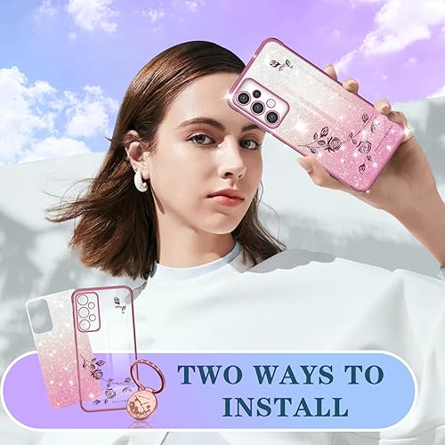 Miniatura 6 de Coralogo Funda 3 en 1 para teléfono Samsung Galaxy A53 5G con purpurina brillante para mujeres y niñas, cubierta brillante con bonito diseño floral