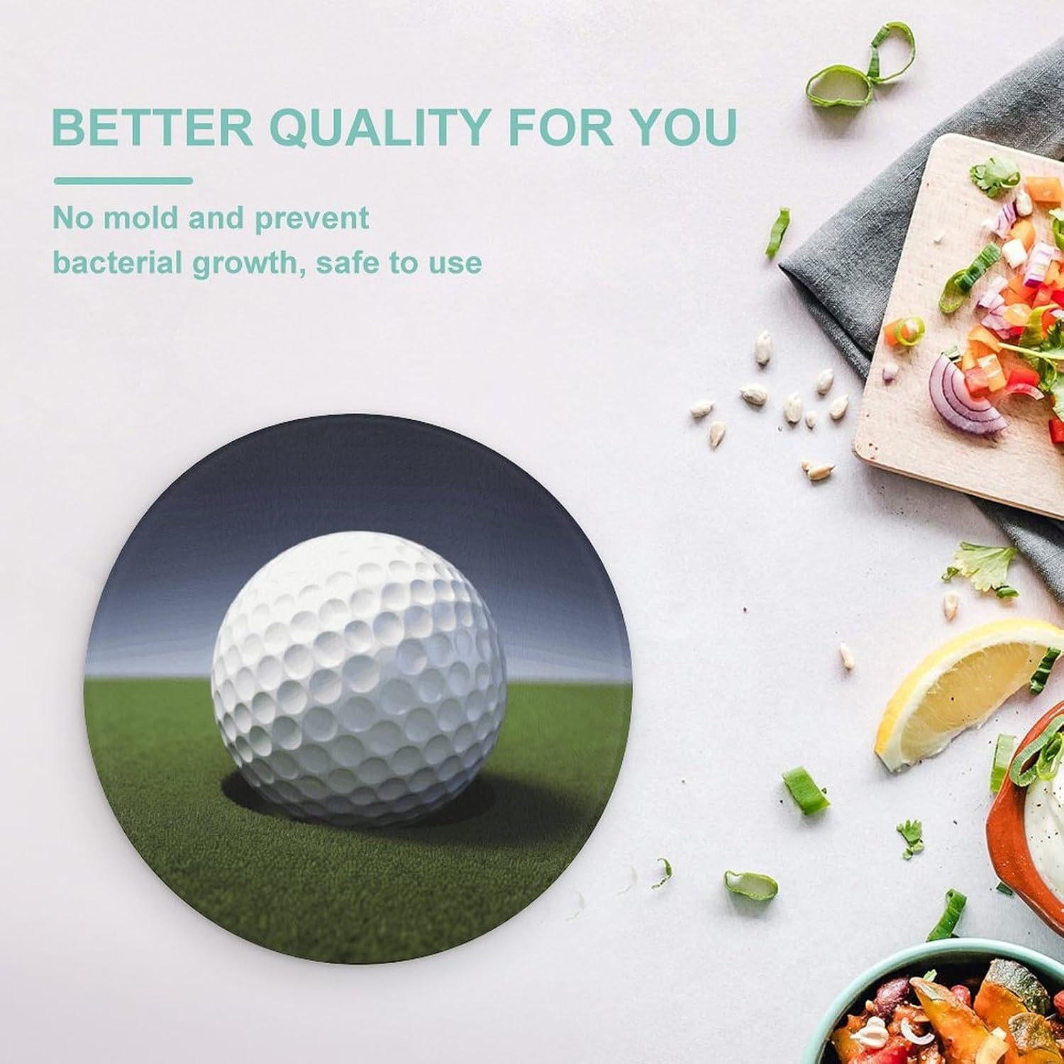 Golf Ball Cutting Board Portable Small Chopping Boards Tempered Glass Kitchen Counter Protector Non-Slip Round Charcuterie Boards Mat for Bar Cheese Board