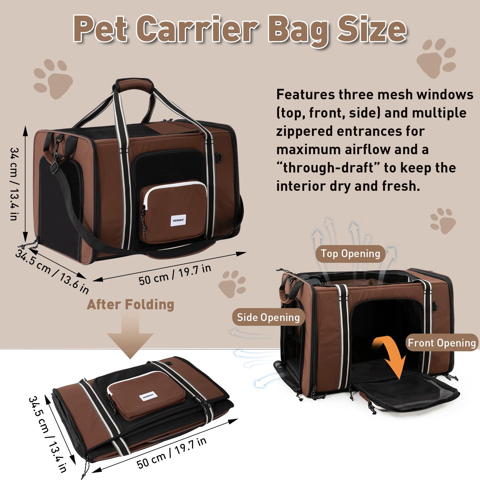 Bolsa de transporte expandible para mascotas para gatos y perros pequeños de hasta 10 kg, transportador de viaje de un solo hombro con malla transpirable, asas y bolsillos de almacenamiento