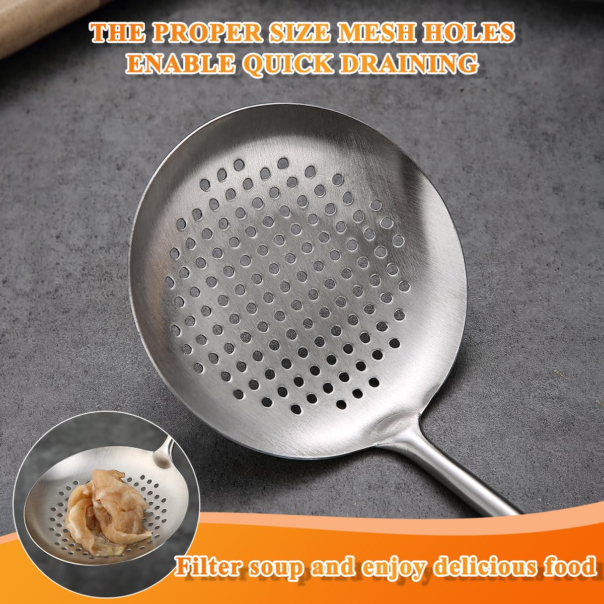 Espumadera de cocina ReaNea - Cuchara ranurada para colar, colador de araña de acero inoxidable, cuchara para espumadera para cocinar y freír, utensilios de cocina cuchara para pasta