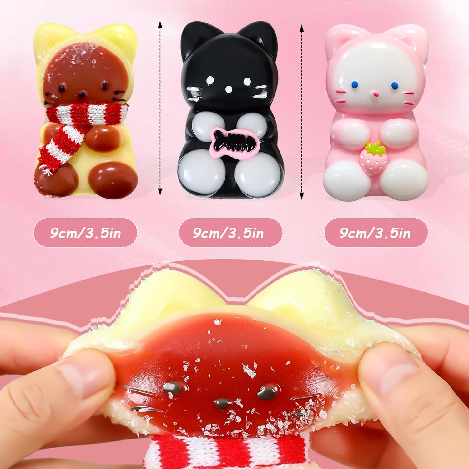 3pc Taba Squishy Cat, Squishy Fidget Toys Taba Soft Stress Relief Squishies for Kids Adults Party Favors Pinch Family Toys Silicone Squeeze Toy