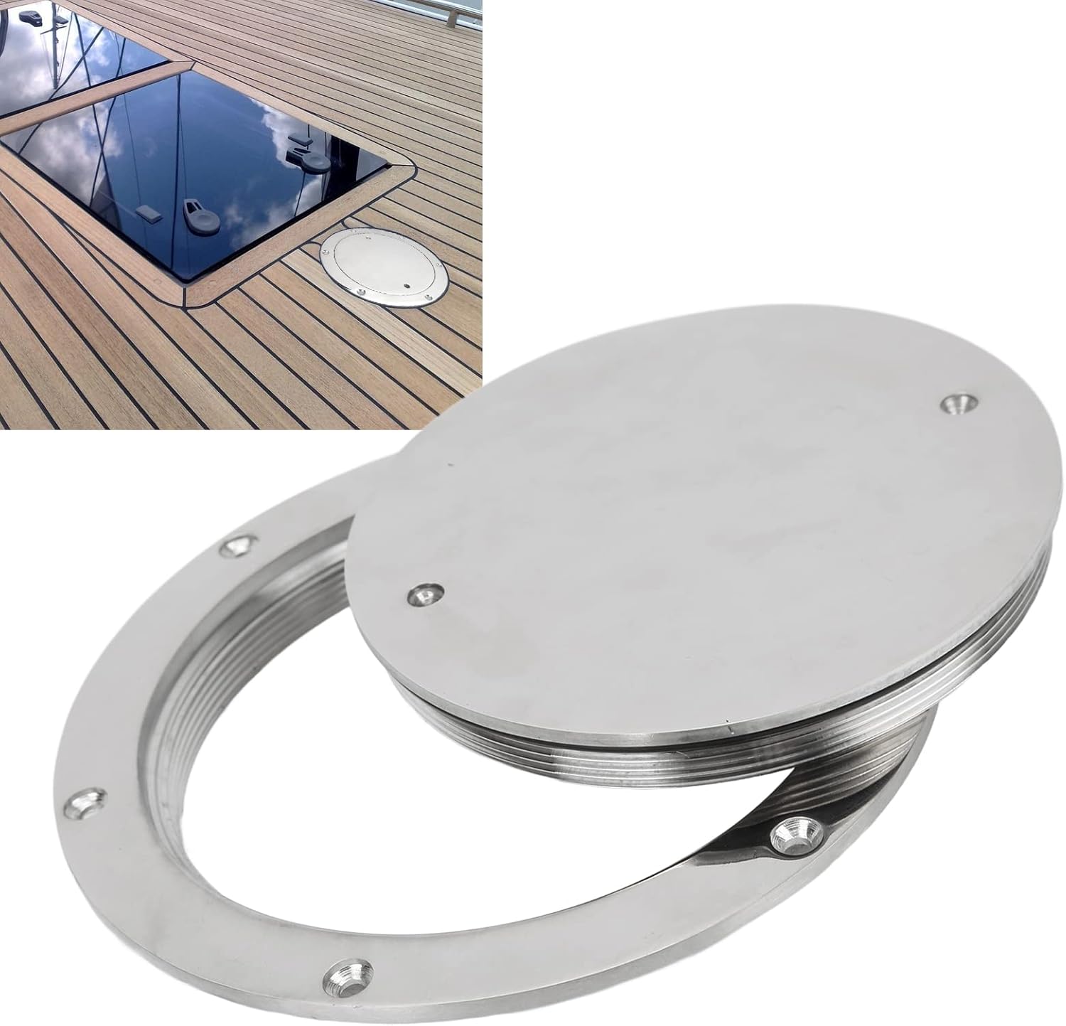 Deck Plate, Hatch Cover, 6in Round Deck Lid, Stainless Steel, Waterproof Anti Slip Inspection Hatch, Detachable Cover, Marine, RV, Boat