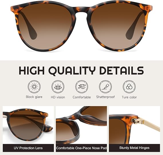 Polarized Sunglasses for Women - Vintage Round Sun Glasses Classic Retro Trendy Style with UV Protection