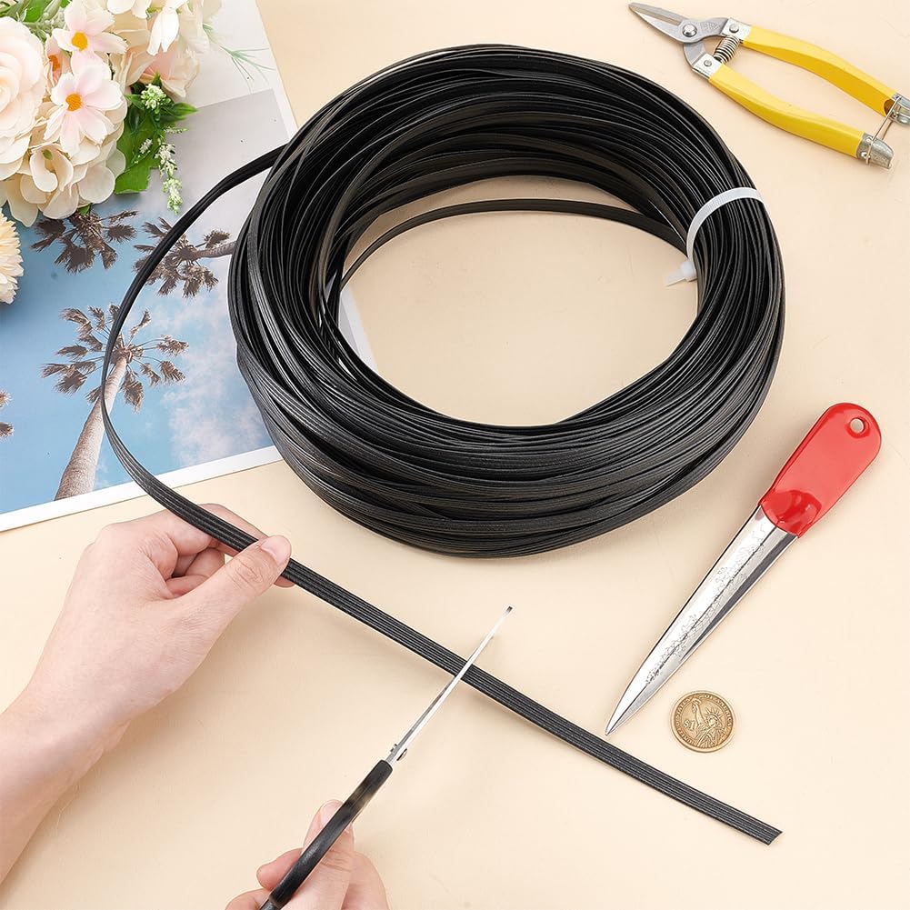 BENECREAT Black Wicker Repair Material,229Feet Plastic Rattan Kit with Weaving Tool Flat Furniture Repair Replacement for Rattan Furniture and Chair Basket Patio Conversation