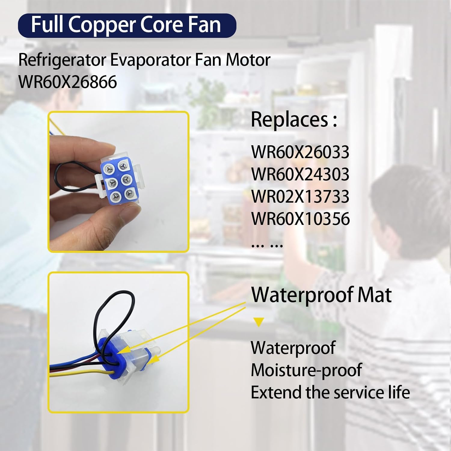 WR60X26866 Refrigerator Evaporator Fan Motor, Compatible with Various Refriegrator Models, Easy Installation, Replacement Part Replace V80E14MS2A3-57A611, WR60X10341, WR60X26033, 1 Years Warranty