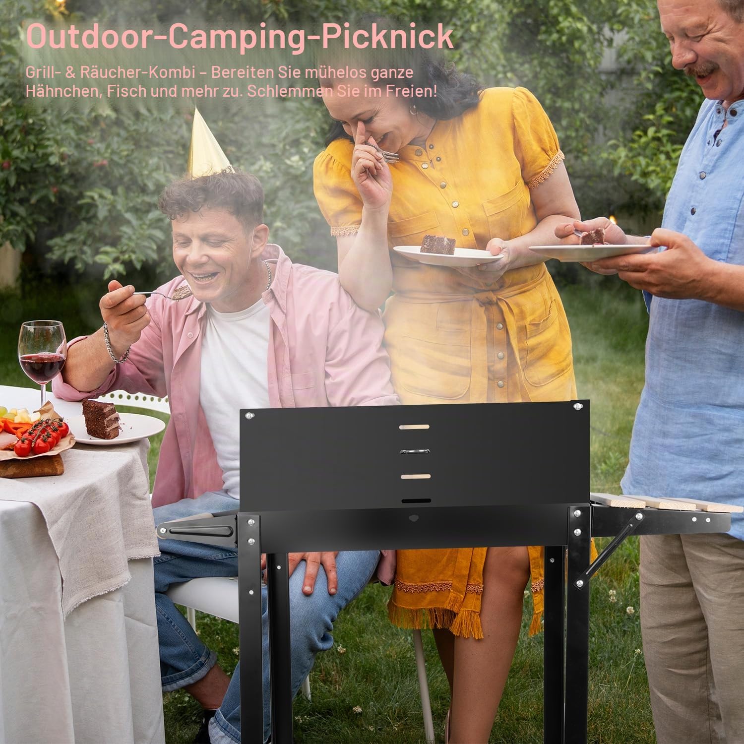 Großer tragbarer Holzkohlegrill - klappbar, höhenverstellbar, leicht zu reinigen für Outdoor und Camping