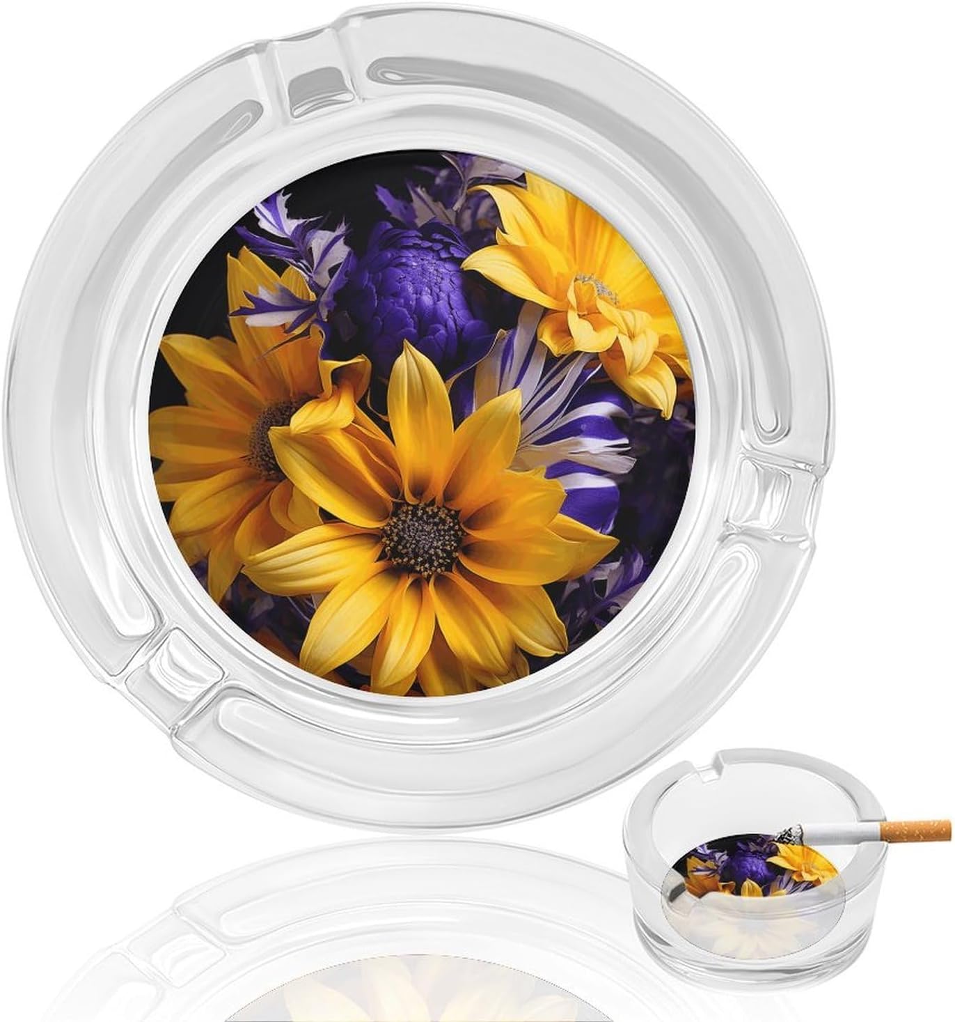 Glass Ashtrays Eco-Friendly Flowers Round Ash Tray for Cigarette Cigar Decorative Ashtray for Home Office Patio Outdoor