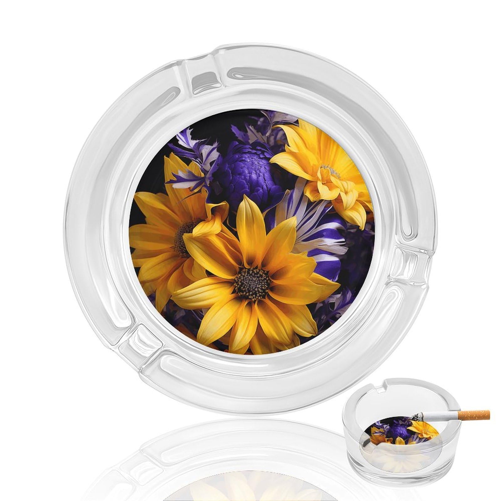 Cendrier rond en verre écoresponsable à fleurs pour maison