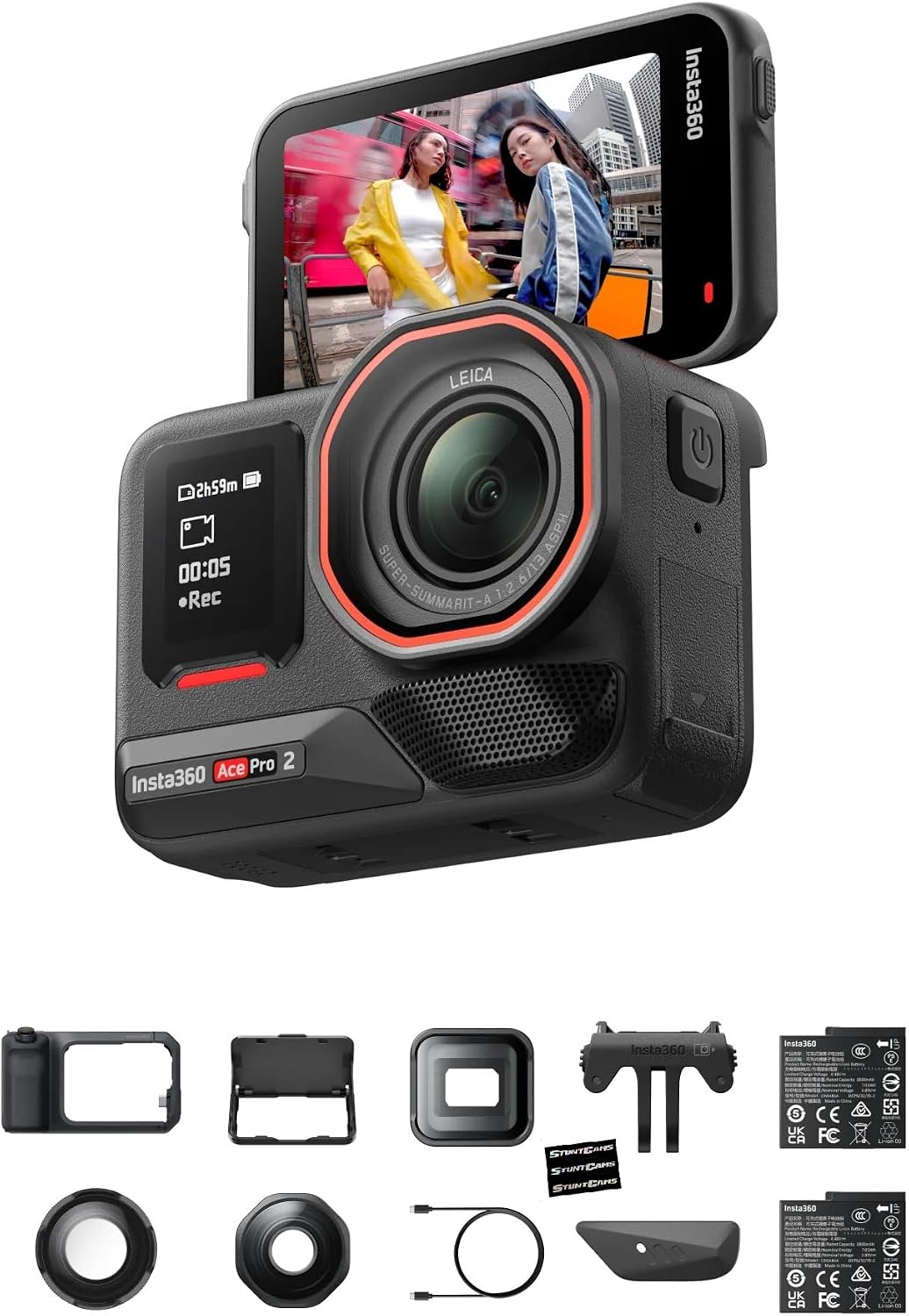 Ace Pro 2 Ultimate Videography Bundle - 8K Waterproof Action Camera Co-Engineered with 1/1.3" Sensor, Dual AI Chip, Leading Low Light, Xplorer Grip Pro Kit for Street Content Photography