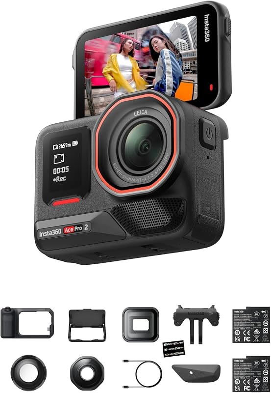 Paquete de videografía Ace Pro 2 Ultimate: cámara de acción resistente al agua 8K diseñada conjuntamente con sensor de 1/1,3", chip AI dual, luz baja líder, kit Xplorer Grip Pro para fotografía de contenido callejero