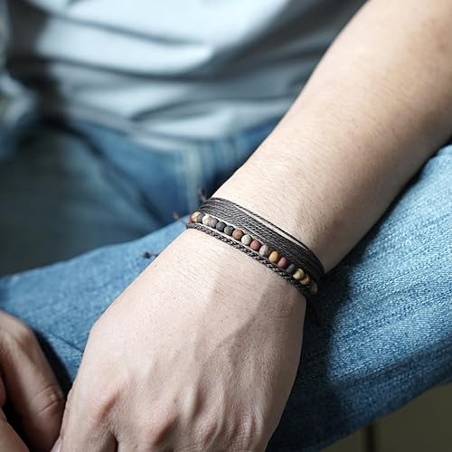 Miniatura 377 de Handmade Natural Stone Beaded Healing Bracelet Gift for Men Adjustable Rope String Bracelet