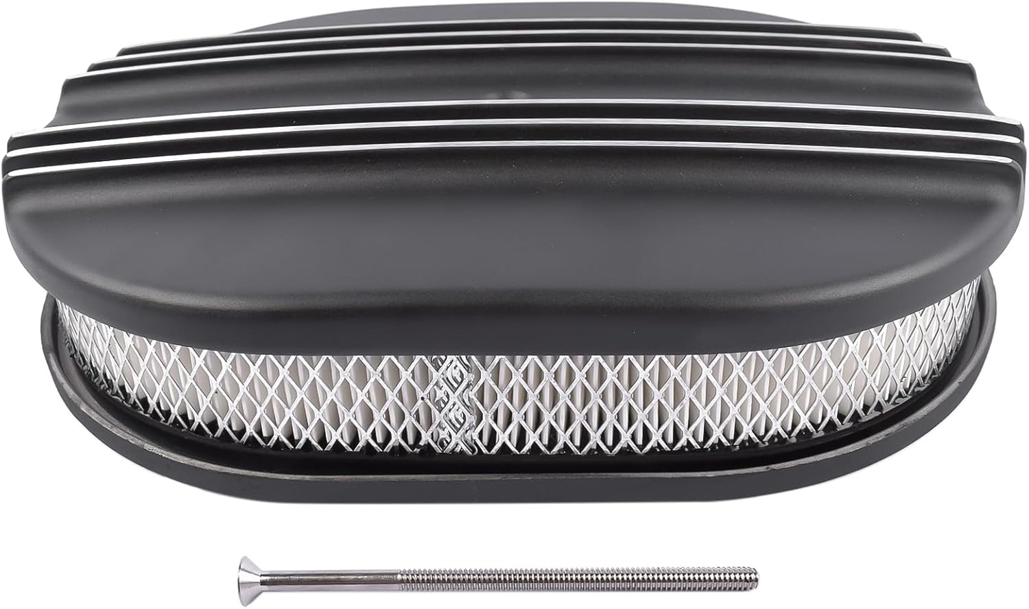 12" Oval Black Aluminum Half Finned Air Cleaner Replacement for Chevy Ford Classic