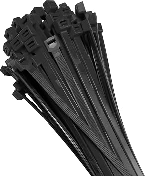 Electriduct 11.8" Nylon Cable Zip Ties Self-Locking Adjustable Plastic Ties - Black 100 Pack