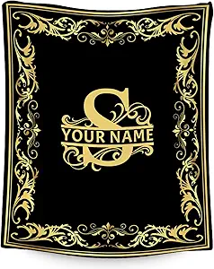 Custom Blanket with Name, Initial Throws Gift for Boys, Soft Anniversary Birthday Gifts for Him, Cozy Flannel Throw Blankets for Bed Travel, 50x60 Inches