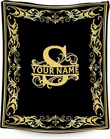 Custom Blanket with Name, Initial Throws Gift for Boys, Soft Anniversary Birthday Gifts for Him, Cozy Flannel Throw Blankets for Bed Travel, 50x60 Inches
