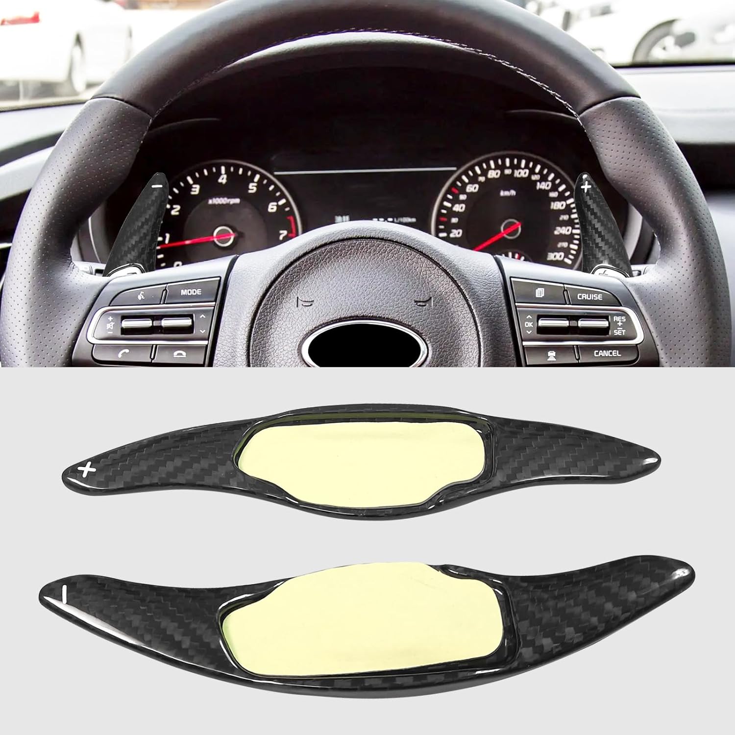 Compatible with KIA Stinger 2018-2023 Real Carbon Fiber Steering Wheel Shift Paddle Extended Cover Trims Accessories (Black 2PCS)