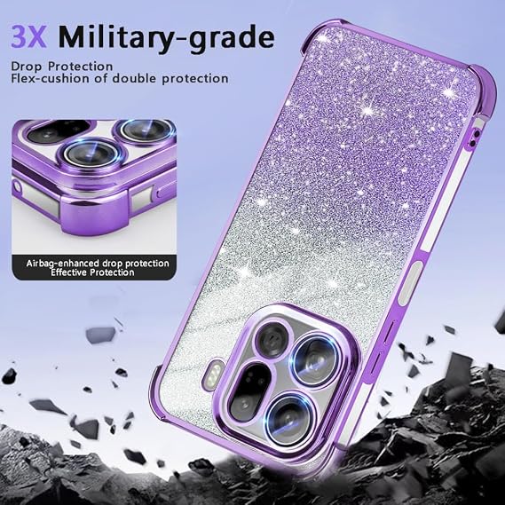 Phone Case for Infinix Note 60 Pro 5G/Note 60 5G, Transparent Cover with Gradient Glitter, Stylish Shockproof Case with Lens Protection. Purple