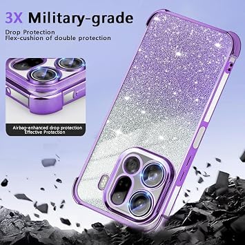 Phone Case for Infinix Note 60 Pro 5G/Note 60 5G, Transparent Cover with Gradient Glitter, Stylish Shockproof Case with Lens Protection. Purple