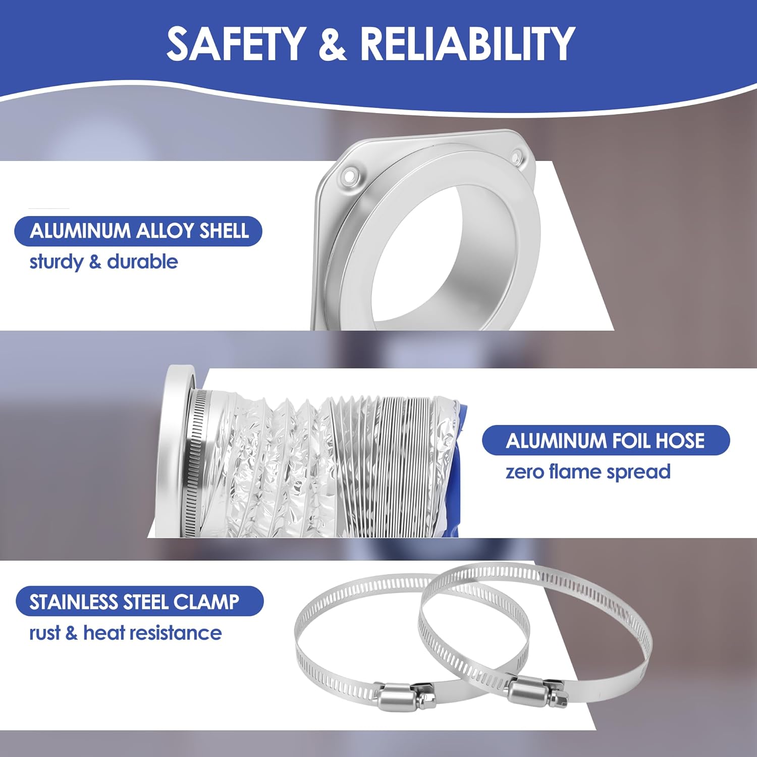Magnetic Dryer Vent Connector Kit, Magnetic Dryer Vent Coupling Kit with 3.1ft 4" Duct and 2 Clamps, Quick Seal Dryer Vent Connector for Easy Cleaning & 180° Rotation