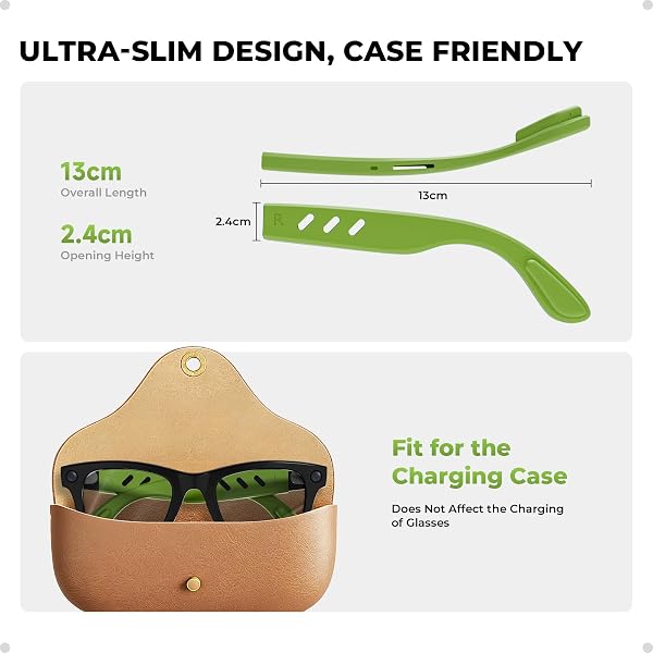 Ganci antiscivolo compatibili con occhiali Ray-Ban Meta Smart, in morbido silicone, anti-goccia e comfort, accessori per occhiali (2 paia (nero + verde)) - 4