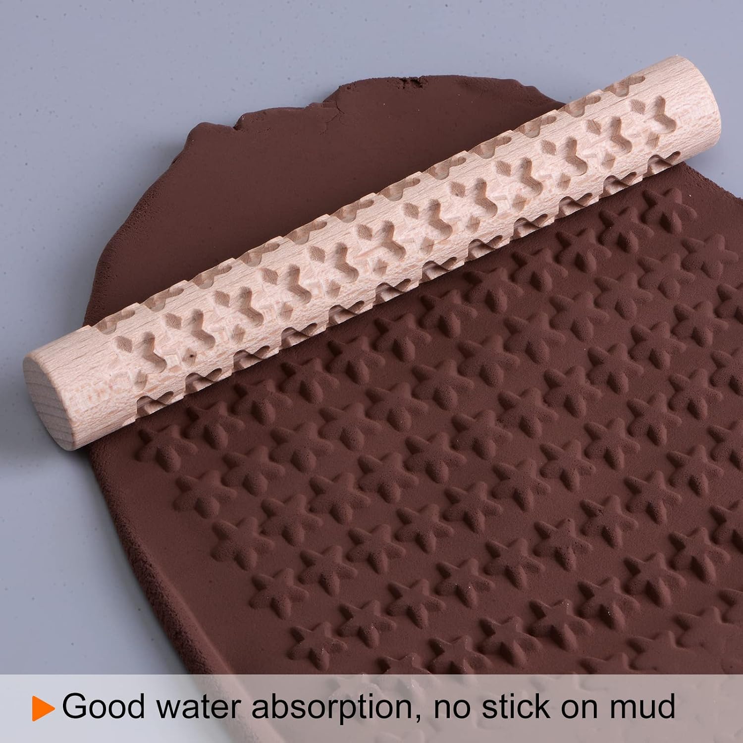 HARFINGTON Wood Clay Roller 6 Inch Star Pattern Modeling Beech Wood Hand Rollers Wooden Pottery Tools Wood Grain Texture Rollers for Clay Baking DIY