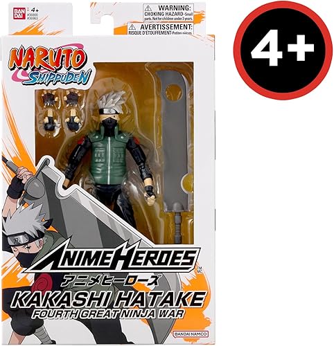 Miniatura 6 de Anime Heroes Naruto Figura de acción de Hatake Kakashi Cuarta Gran Guerra Ninja Figura de Hatake de 6.7 in con manos y accesorios adicionales