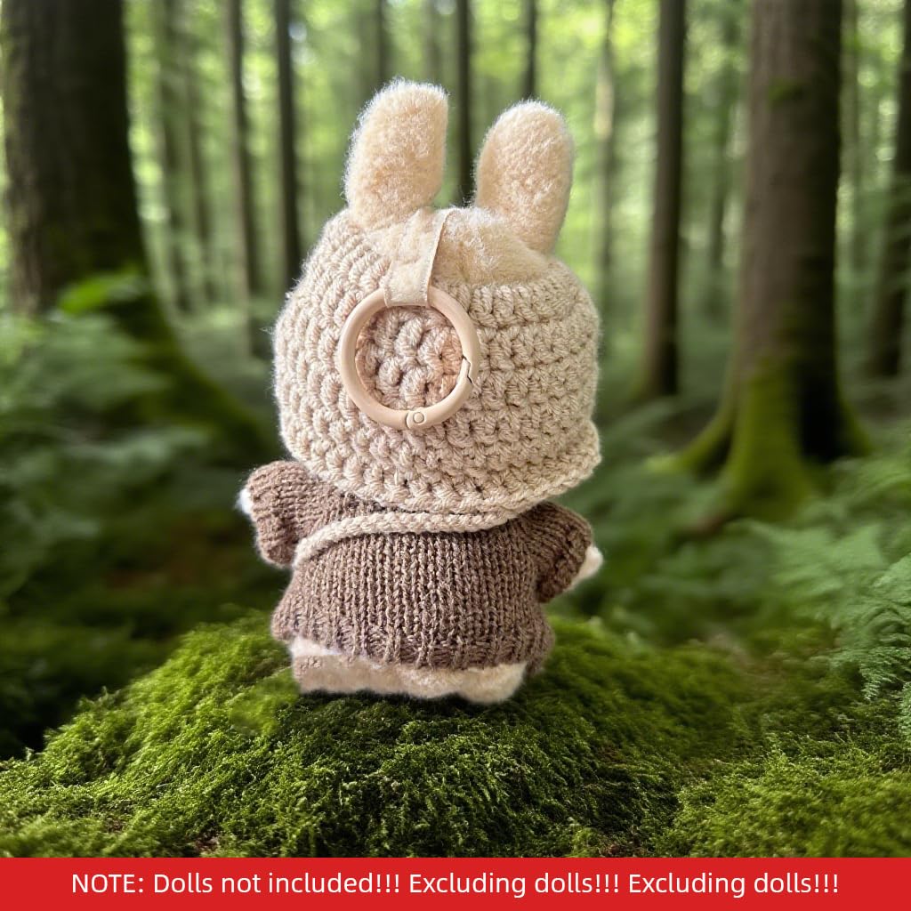 PATPAT® Clothes for 17cm Dolls, Clothes Set for 17cm Plush Toys, Crochet Knitted 3 Piece Set Hat Clothes Backpack for Dolls, Stylish Cute Doll Dress up Accessories (No Doll) (Brown) - Image 6 thumbnail