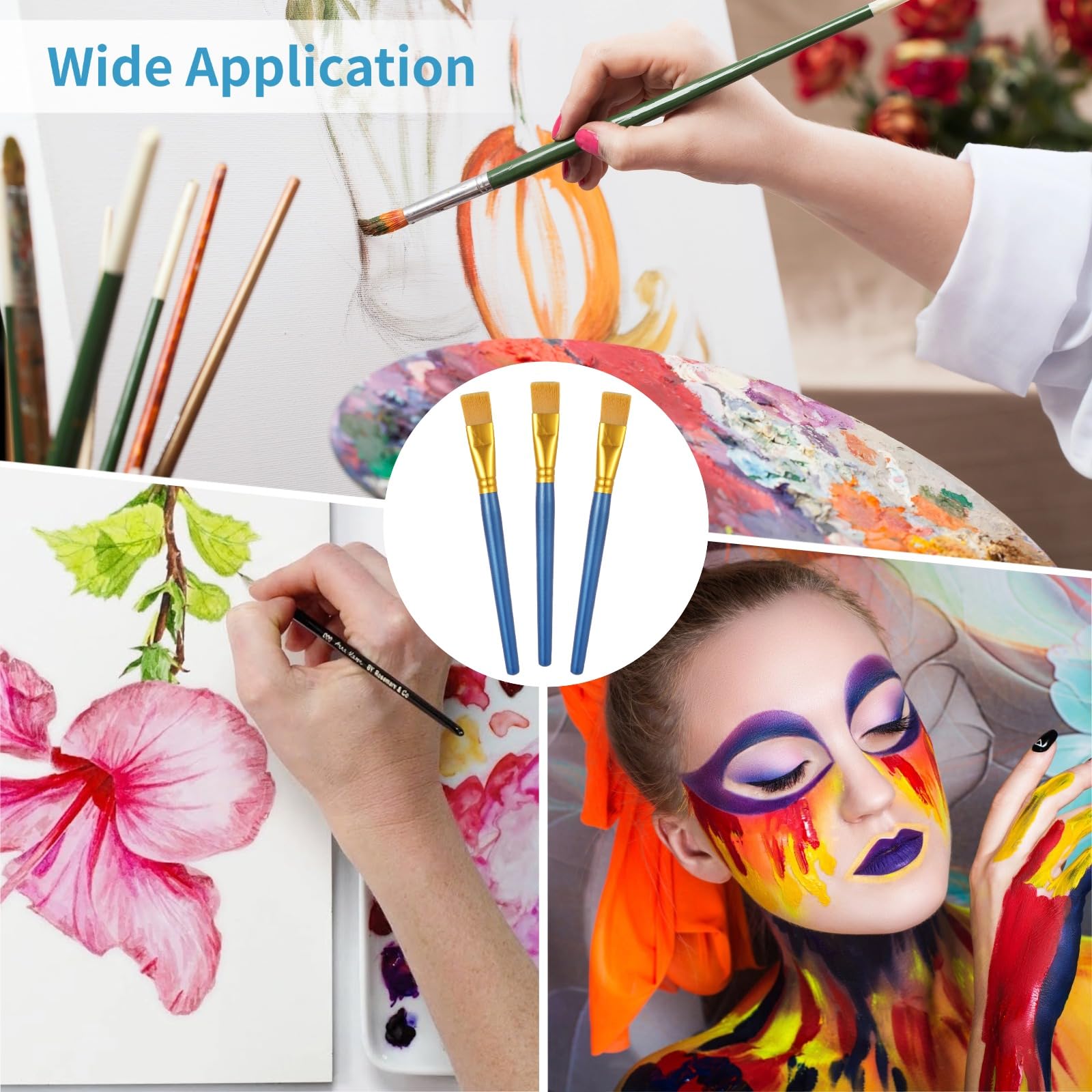 120 pinceles planos de pintura acrílica de acuarela con asas de madera, pinceles grandes de nailon sintético para pintura al óleo para manualidades