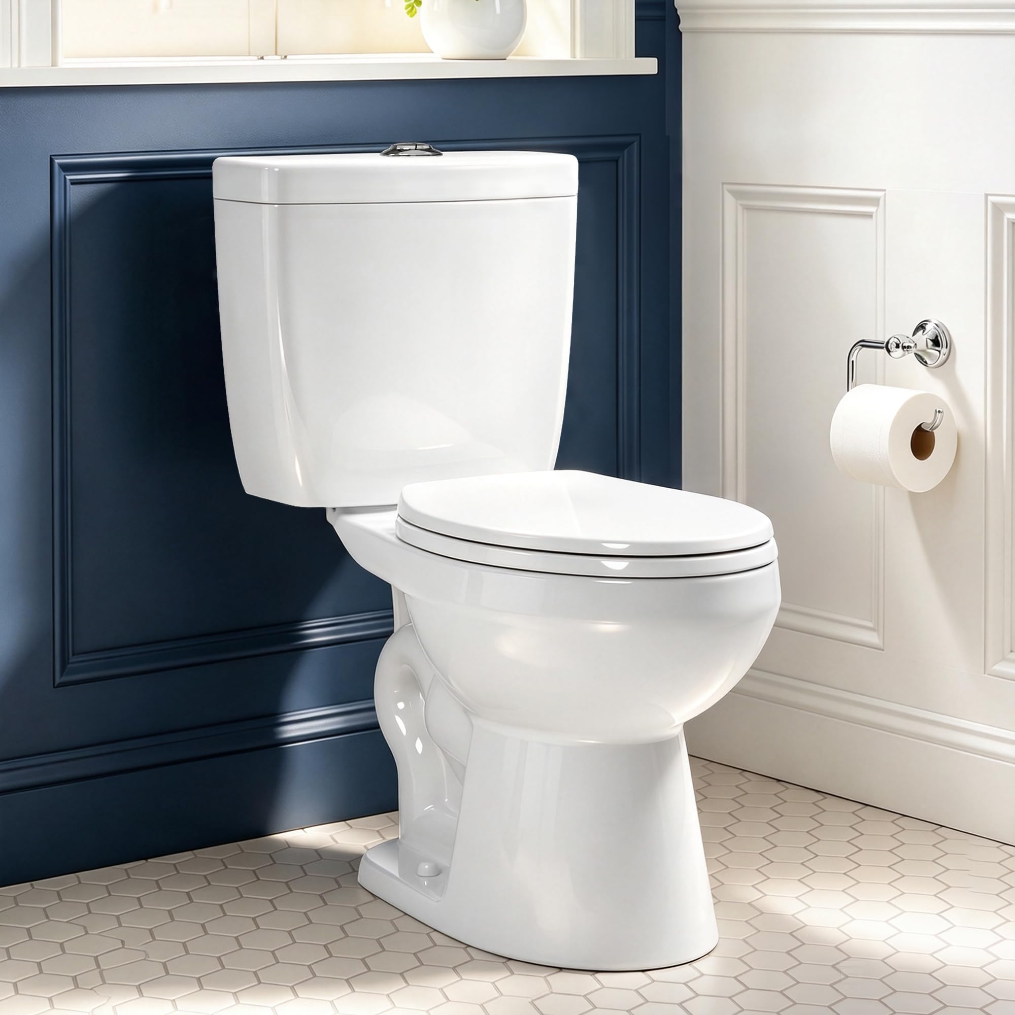 17.3” Elongated Toilet with Soft Close Seat, Two piece Toilets for Bathroom