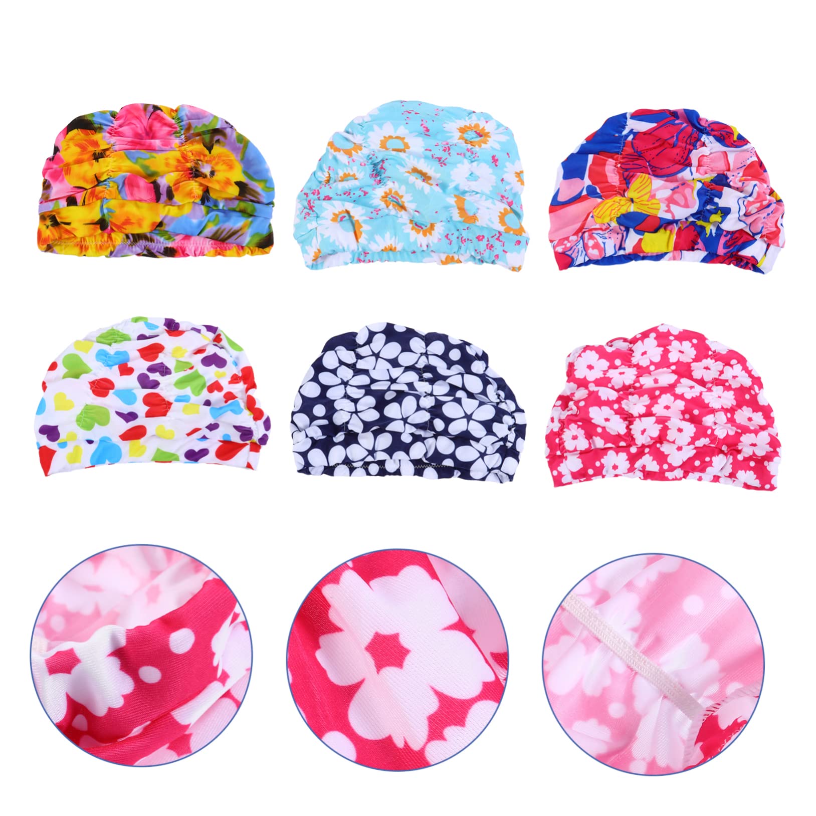 Mikinona 6 Piezas Gorros de Natación Unisex Plisados Impermeables Elásticos y Flexibles para Piscina y Baño Protección Ligera para Cabello