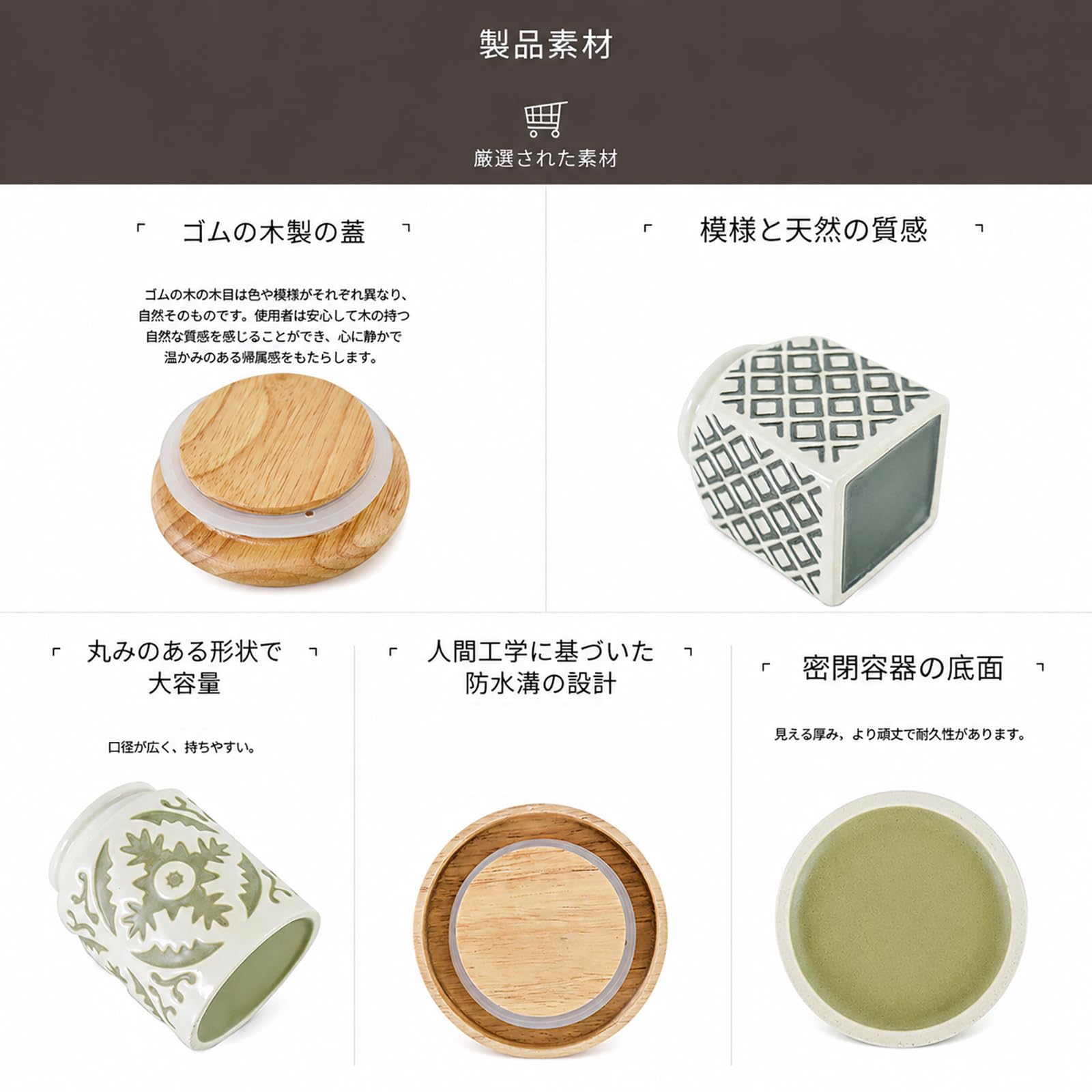 Amazon｜Bofular 陶器 保存容器 木蓋付き 丸型 グリーン S 8×8×12cm 約