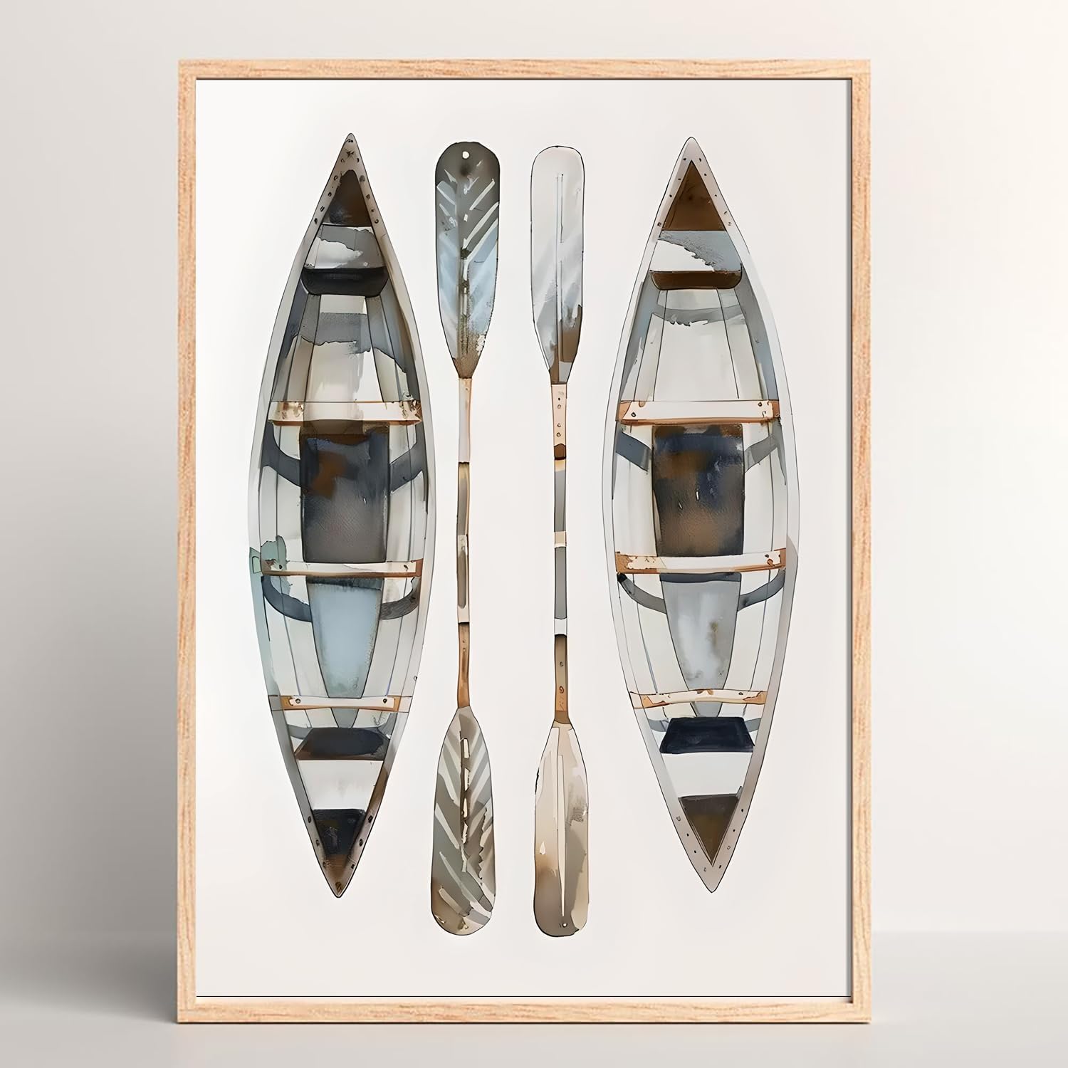 ZZJYYC Navy Blue Sailboat Kayak Wall Art Prints 3 Pieces Canvas Paintings Artwork Vintage Watercolor Posters Pictures for Lake House Beach House Decor 12x16 inch Unframed