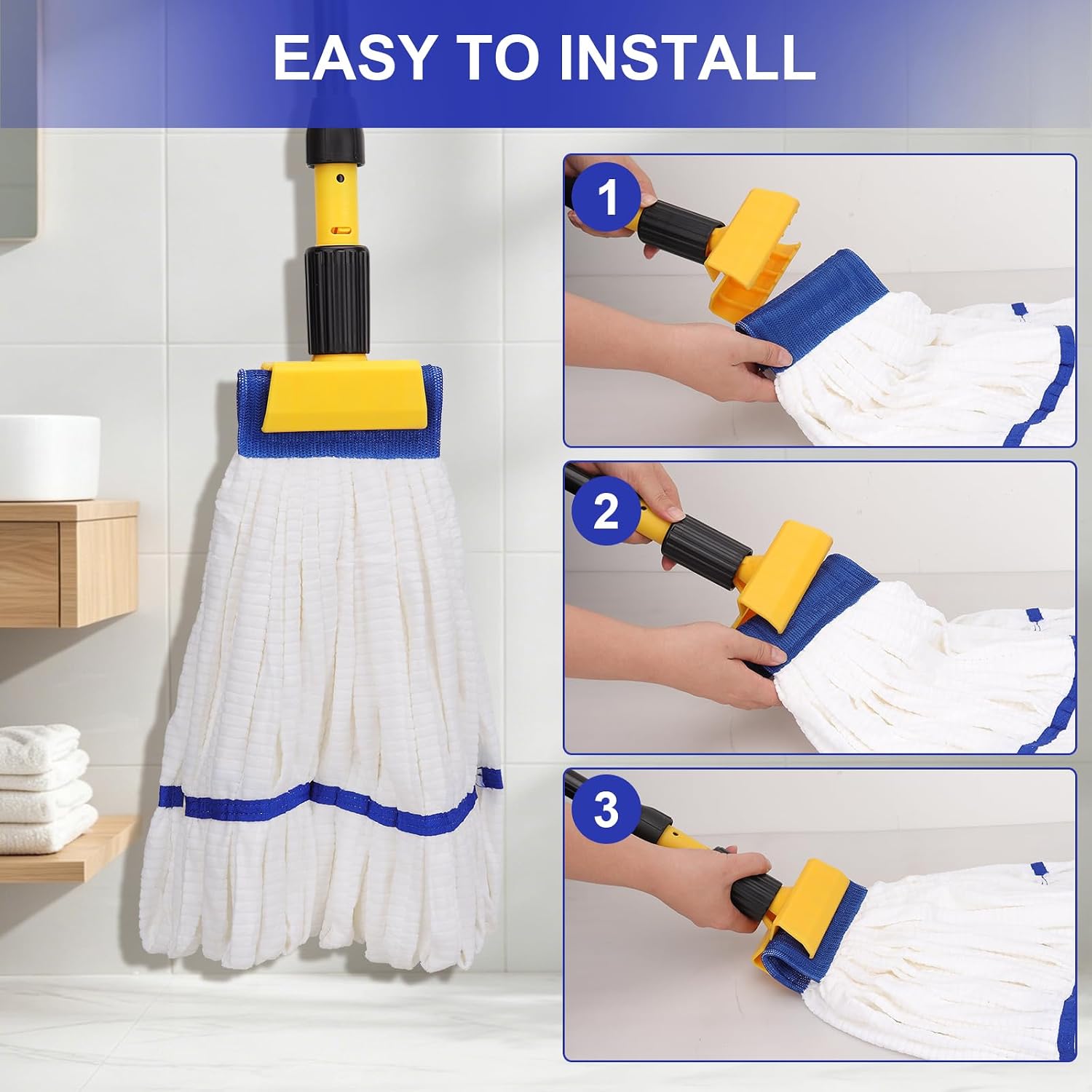 Heavy Duty Commercial Mop Head Replacement Microfiber Tube Mop Heads for Floor Cleaning: 3 Packs Looped End Wet Mop Head Refill for Home Commercial Industrial Use (White) image 3