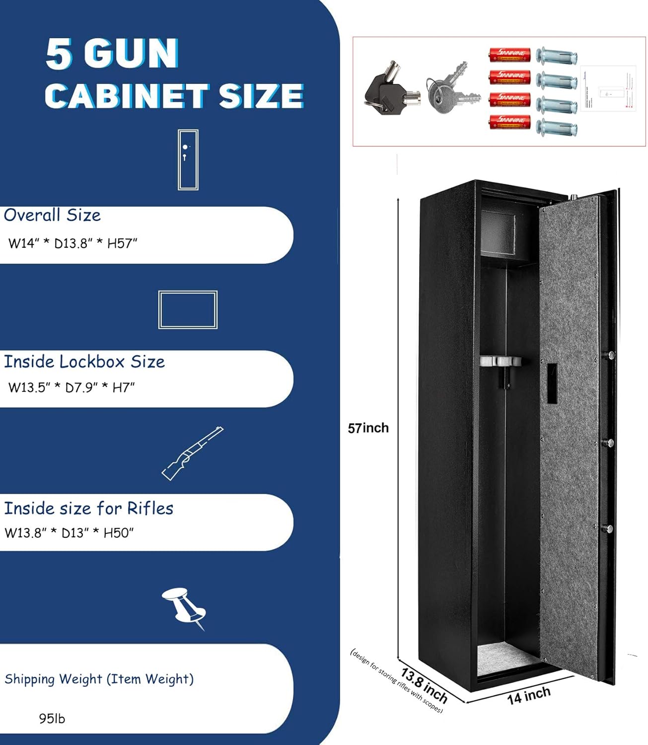 Diagram of Quicktec 5-Gun Cabinet Size and Dimensions